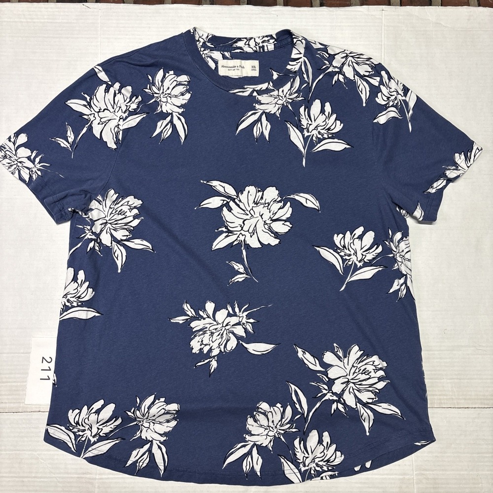 Abercrombie & Fitch Men's XXL Blue Floral Print Soft A&F Tee Short Sleeve Shirt